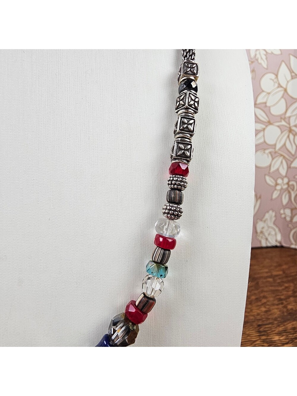 Brighton Silver Mesh Beaded Necklace Crystal Glass Multicolor 17-19 Inch - Picture 5 of 11